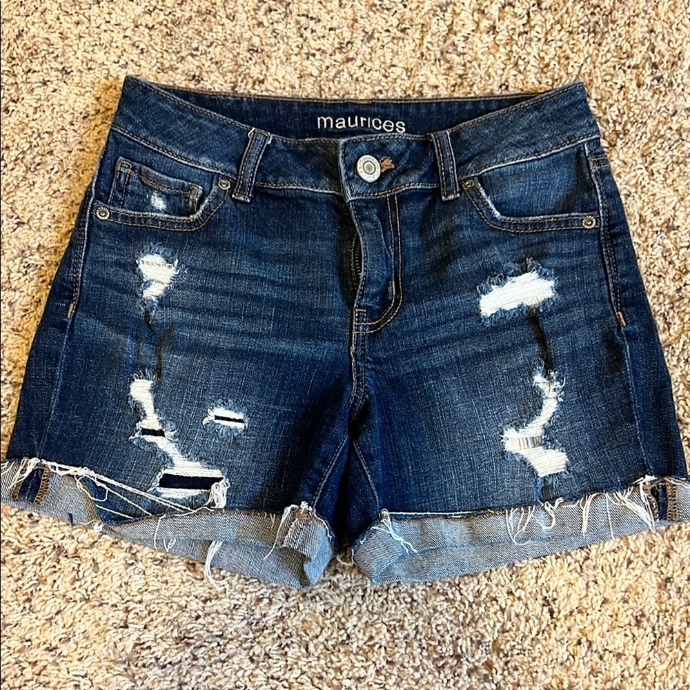 Maurices Women's Distressed Denim Shorts - Blue